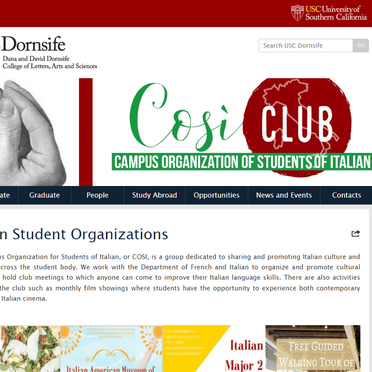 USC Campus Organization for Students of Italian, Italian category in Los Angeles, CA